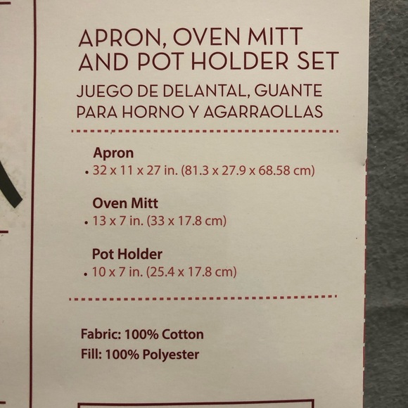 HUNTINGTON HOME 3 PIECE SET INCLUDING APRON, OVEN MITT, AND POT HOLDER, NWT - Picture 4 of 5